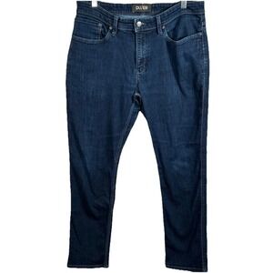 DU/ER L2X Slim Jeans Mens 34x32 Blue Stretch Tapered Denim Pants Dark Wash